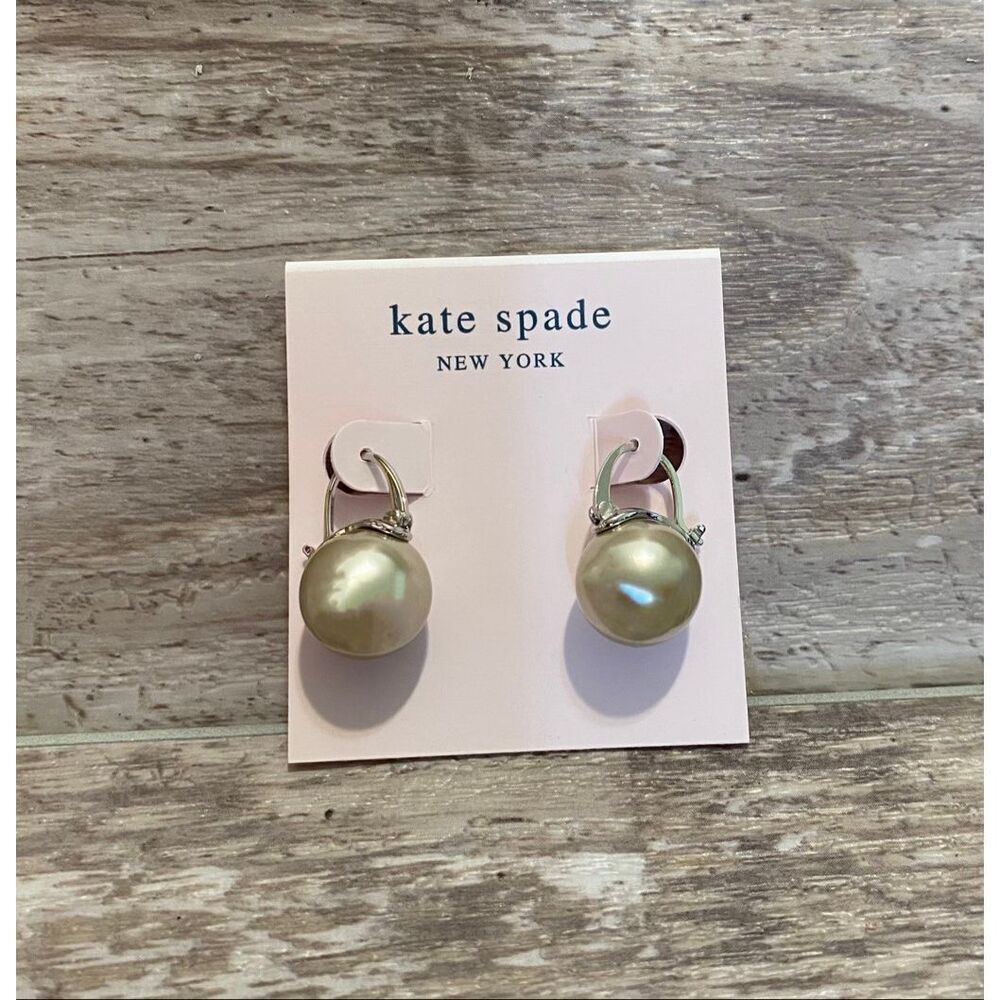 Kate Spade New York Pearl Silver Hoop Drop Earrings ♠️